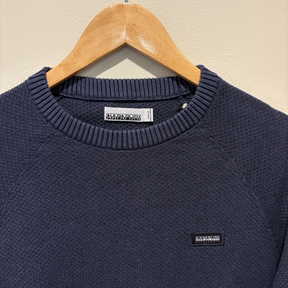 Napapijri Navy Textured Knit Crewneck Sweater